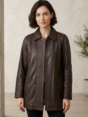 Vintage LNR Brown Leather Jacket Small Embroidered Grunge Classic 80s 90s Soft